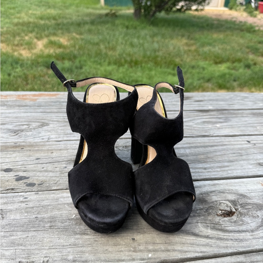Jessica Simpson Black Strappy Heels with Suede Finish